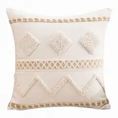 GENERICO - Funda Para Cojin Diseño Boho Lino Bordado Flecos 45x45cm - Multicolor