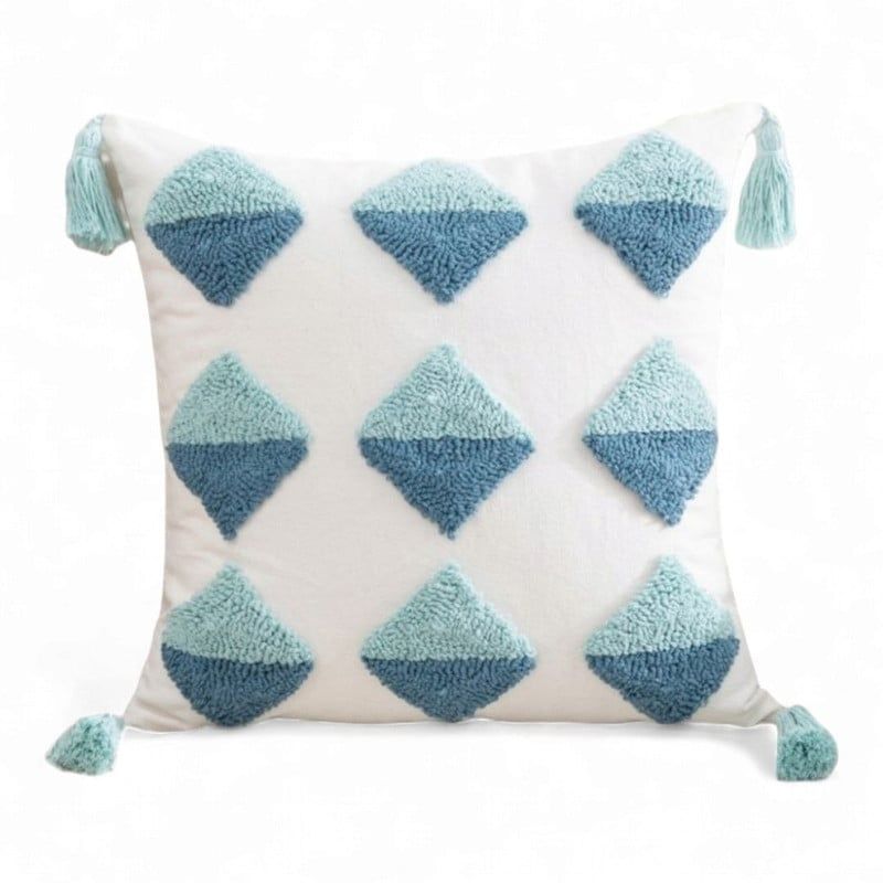GENERICO - Funda Para Cojin Diseño Boho Lino Bordado Flecos 45x45cm - Multicolor