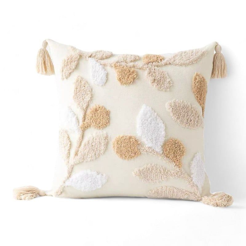 GENERICO - Funda Para Cojin Diseño Boho Lino Bordado Flecos 45x45cm - Multicolor