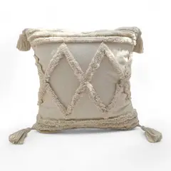 GENERICO - Funda Para Cojin Diseño Boho Lino Bordado Flecos 45x45cm - Multicolor