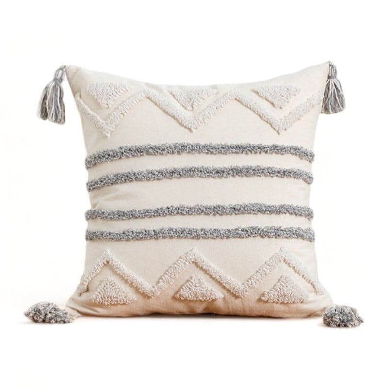 GENERICO - Funda Para Cojin Diseño Boho Lino Bordado Flecos 45x45cm - Multicolor