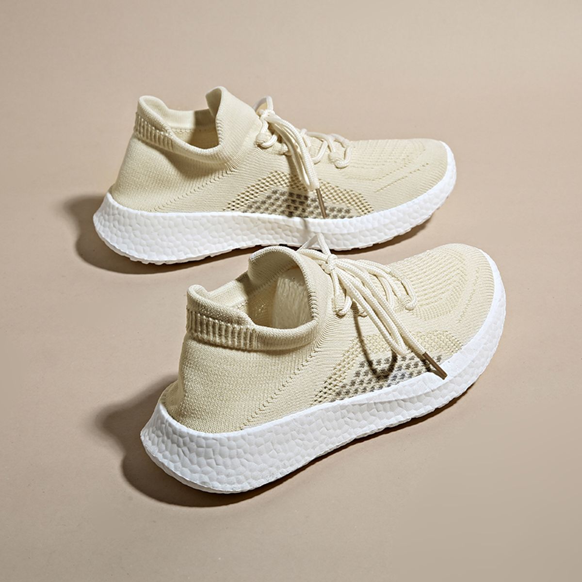 SHANDIAN - Zapatillas Plataforma Mujer Beige