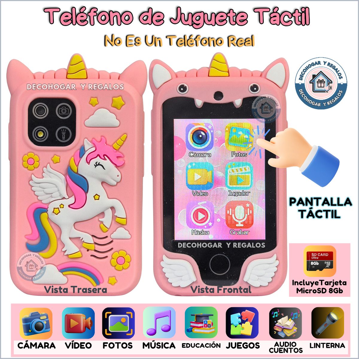 GENERICO - Teléfono de Juguete Táctil con Cámara para Niños Recargable