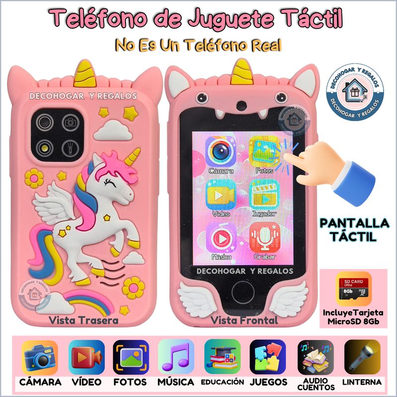 GENERICO - Teléfono de Juguete Táctil con Cámara para Niños Recargable