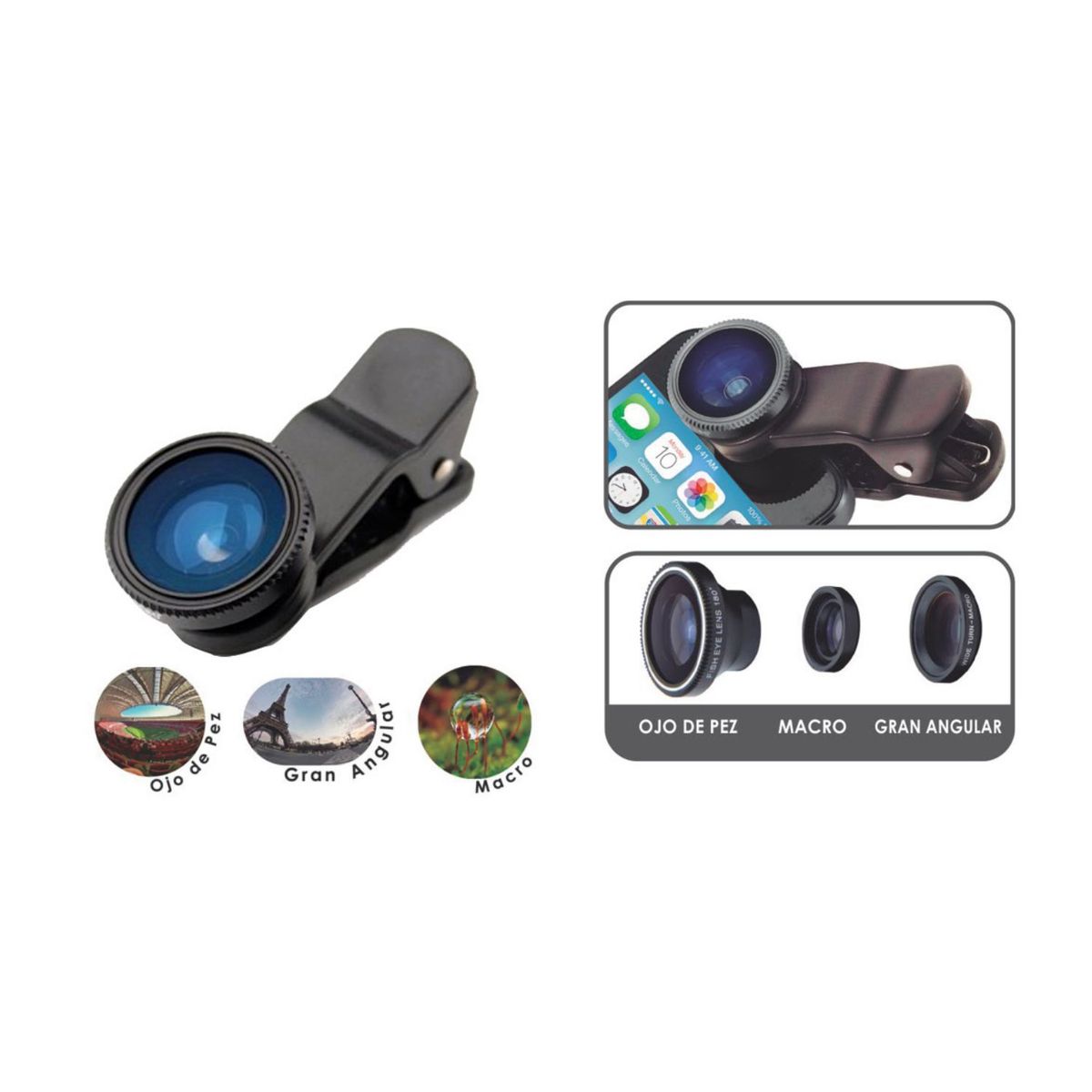 DBLUE - Kit Lentes Ojo De Pez 3 En 1 Para Celular - SC