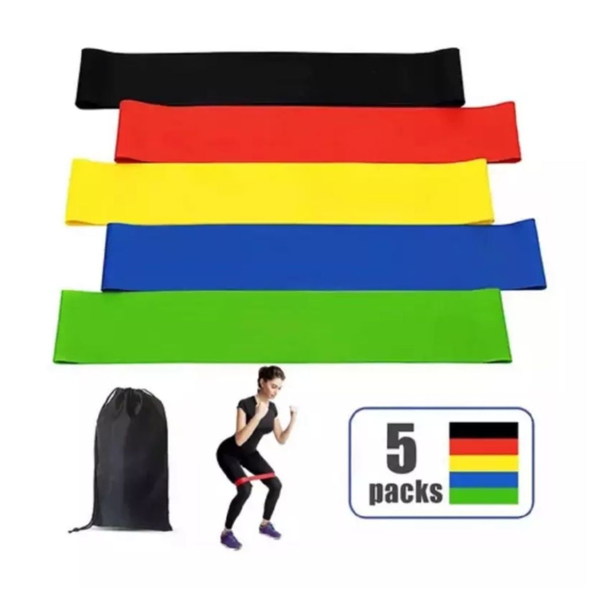 GENERICO - Set 5 Bandas Elásticas Resistencia Entrenamiento Ejercicio