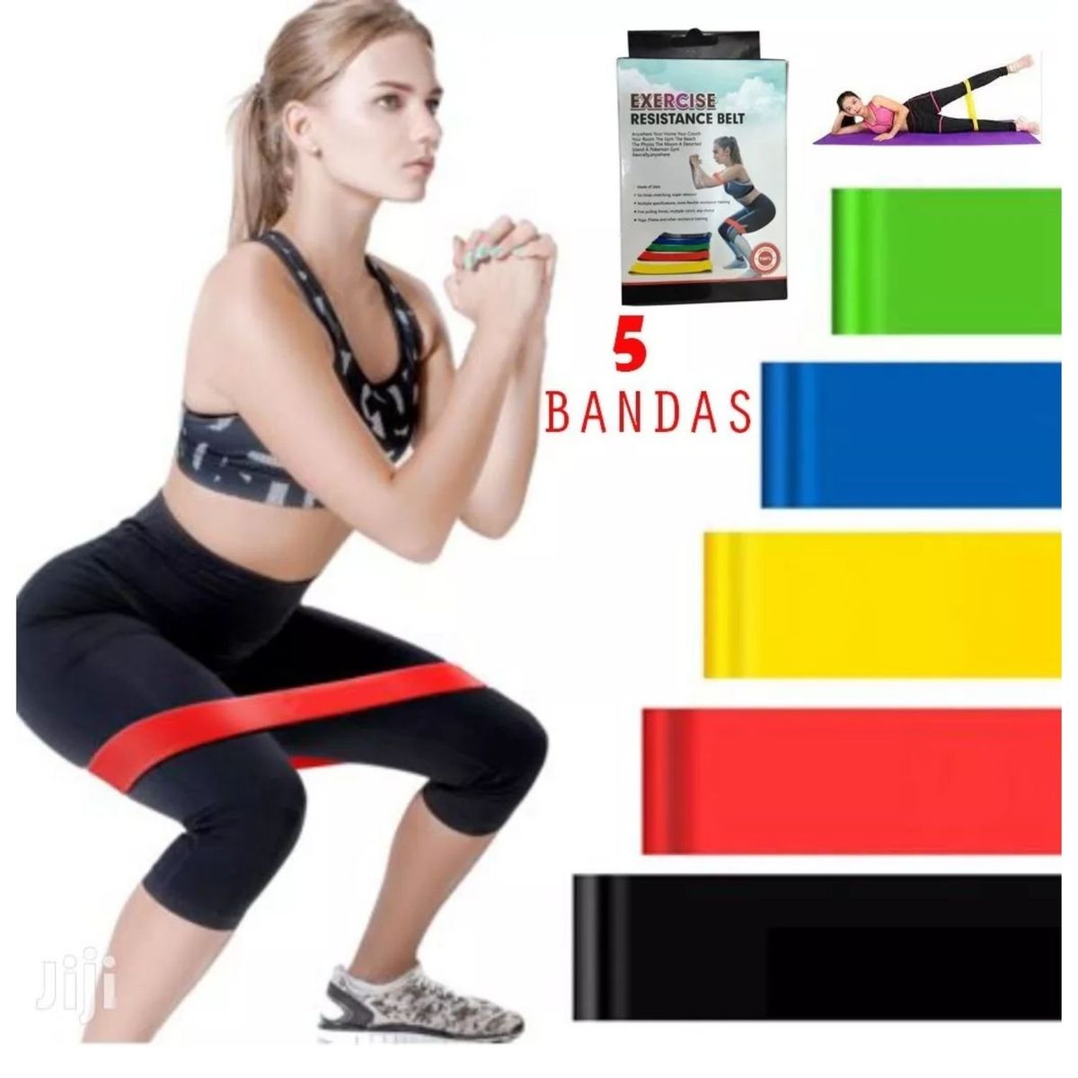 GENERICO - Set 5 Bandas Elásticas Resistencia Entrenamiento Ejercicio