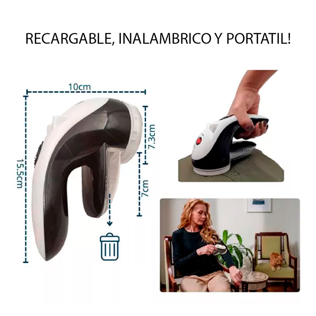 IRM - Aspirador Quita Saca Pelusas Eléctrico Ropa  Negro