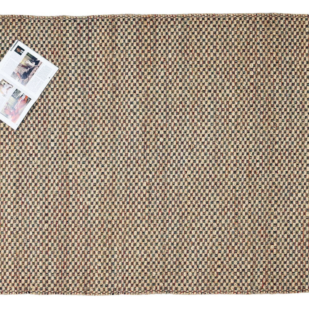 DECOGHAR - Yute Ajedrez Algodón con Dobladillo Azul / 1,50 x 2,40 m