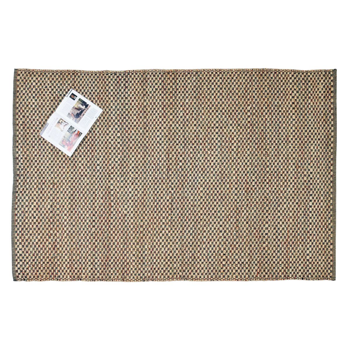 DECOGHAR - Yute Ajedrez Algodón con Dobladillo Azul / 1,50 x 2,40 m