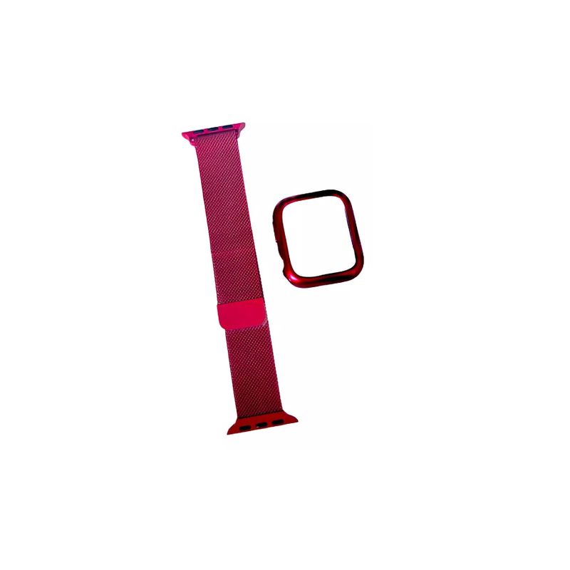 GENERICO - Pack Funda Correa Metálica Con Iwatch 384041mm Serie4 5-ROJO
