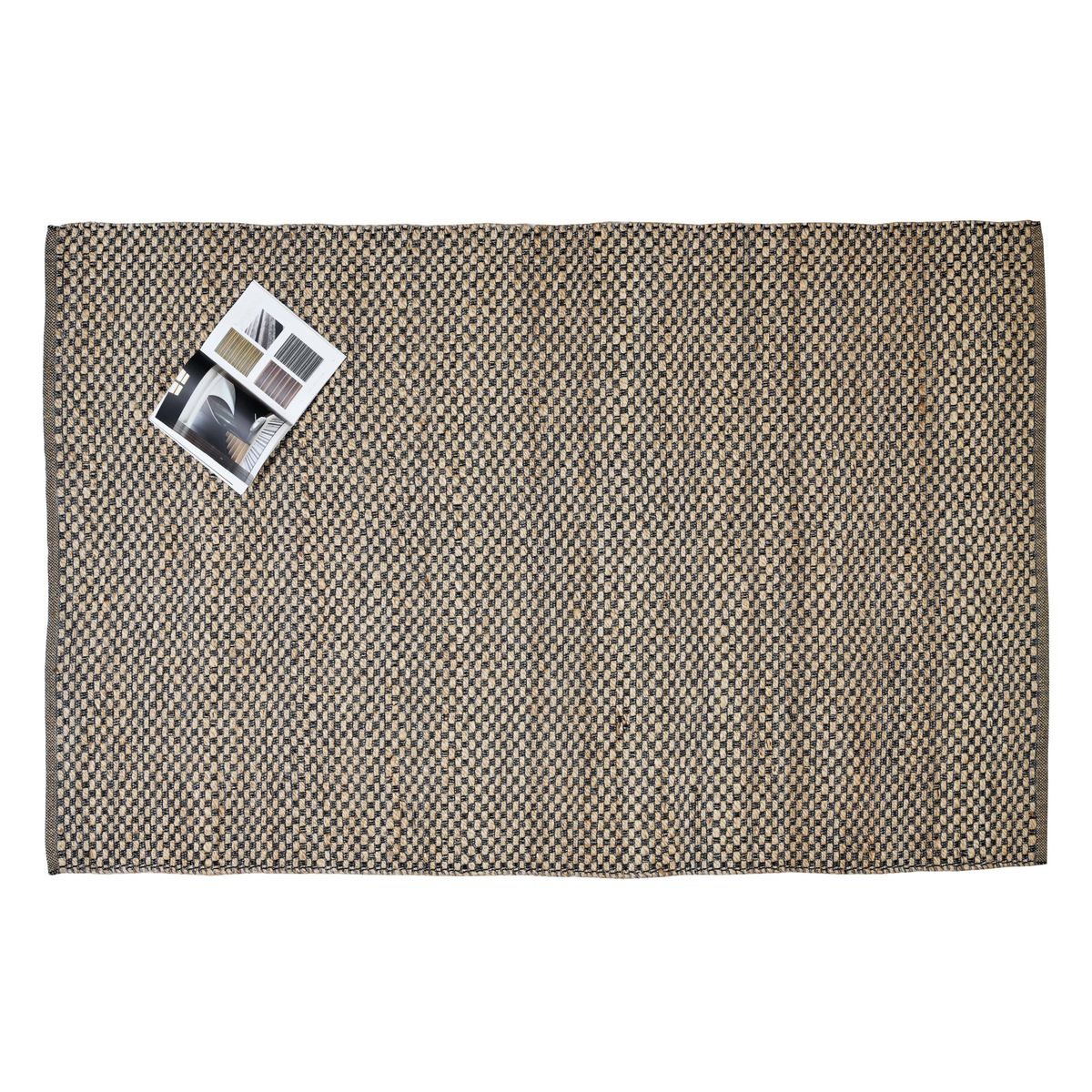 DECOGHAR - Yute Ajedrez Gris con Dobladillo  / 1,50 x 2,40 m