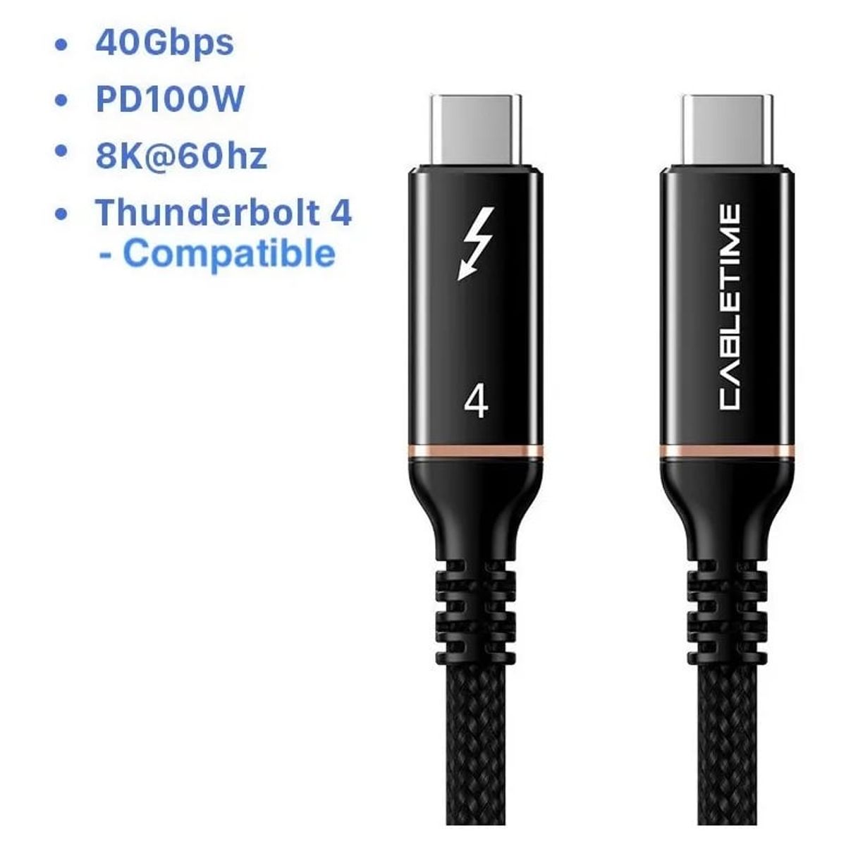 GENERICO - Cable Trenzado Usb4 Compatible Thunderbolt 4 100w 40gbps 8k 60hz 2.0 M