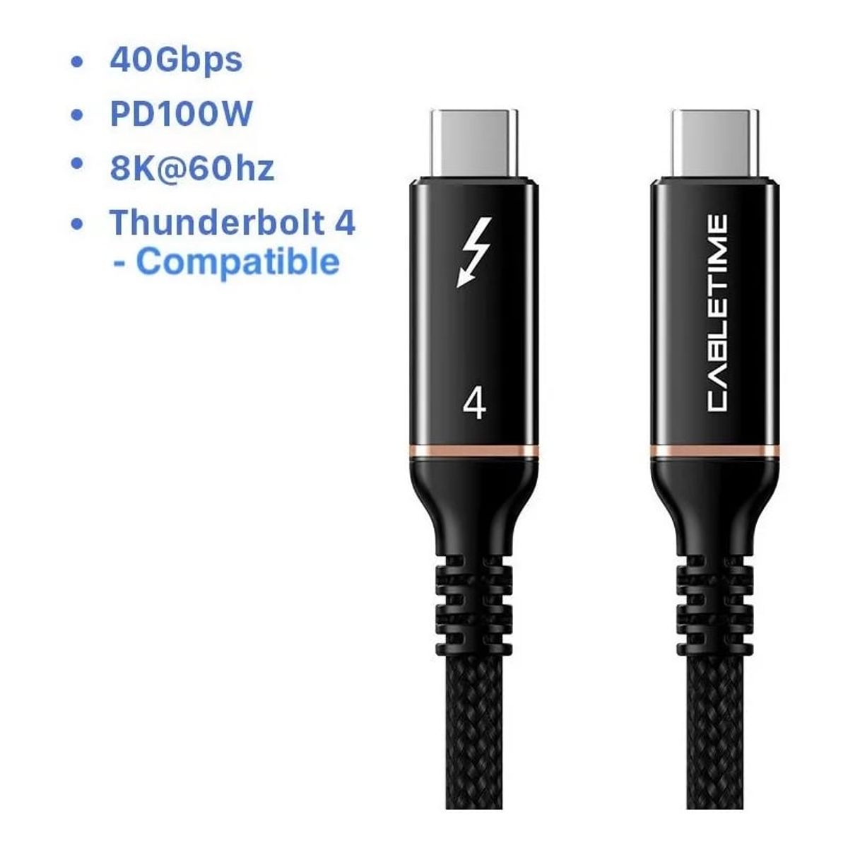 GENERICO - Cable Trenzado Usb4 Compatible Thunderbolt 4 100w 40gbps 8k 60hz 2.0 M