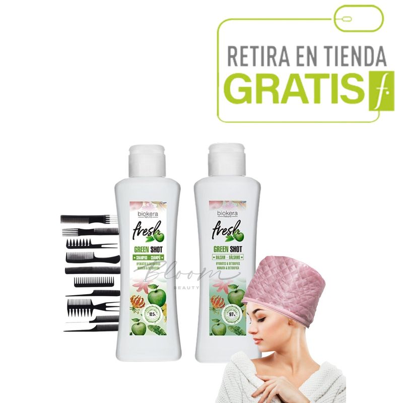 SALERM - SALERM Kit Sh + Acond Green Shot + gorro termico + 10 peinetas
