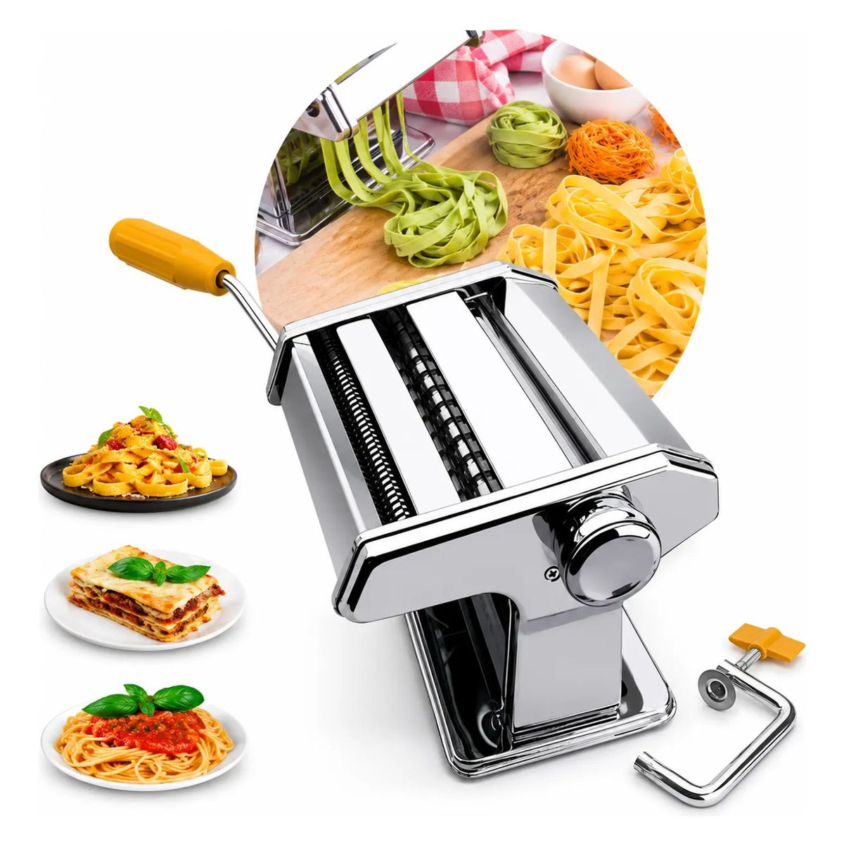 IRM - Maquina Para Hacer Pasta Fideos Fettuccini Linguini Spaghetti Rodillos Cortadora Manual Masas Hoga