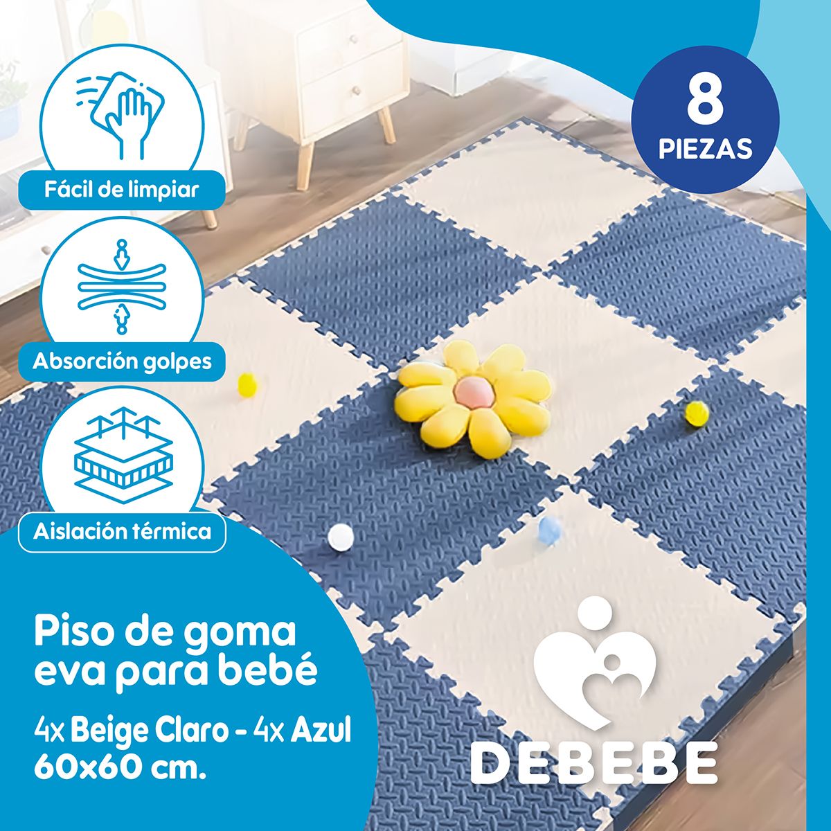 BABYNEST - Piso De Goma Eva Bebé Alfombra Babynest 60x60cm Set x8 AyB