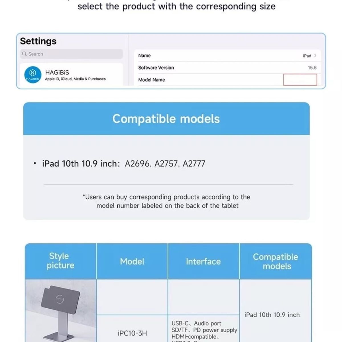 HAGIBIS - Soporte & Hub Magnetico Aluminio 4k 360 Para iPad Normal 10.9" 10° Gen