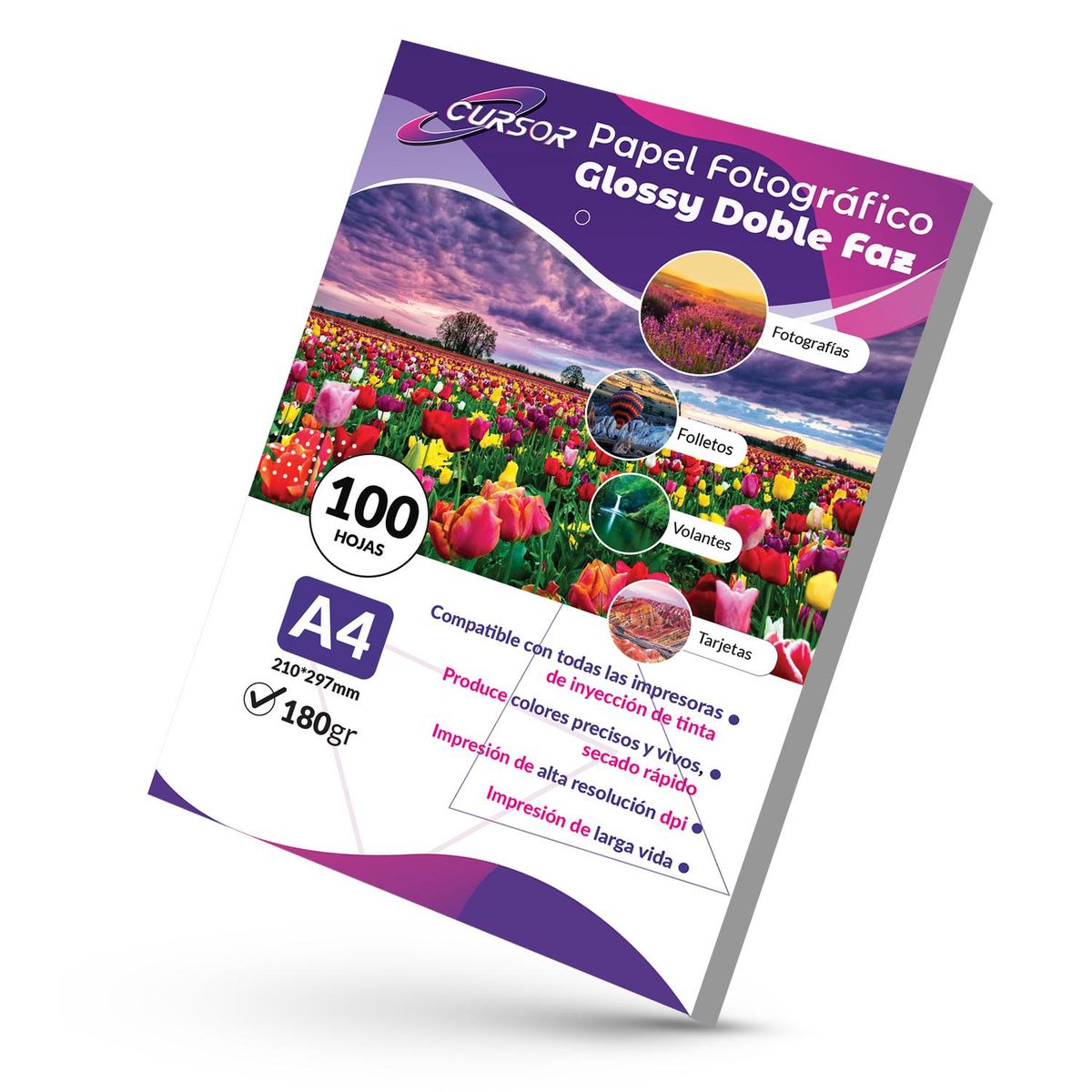 CURSOR - Papel Fotográfico Doble Faz Glossy Cursor A4 180 Gr 100 Hjs