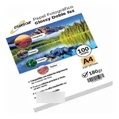 CURSOR - Papel Fotográfico Doble Faz Glossy A4 180 Gr 100 Hjs