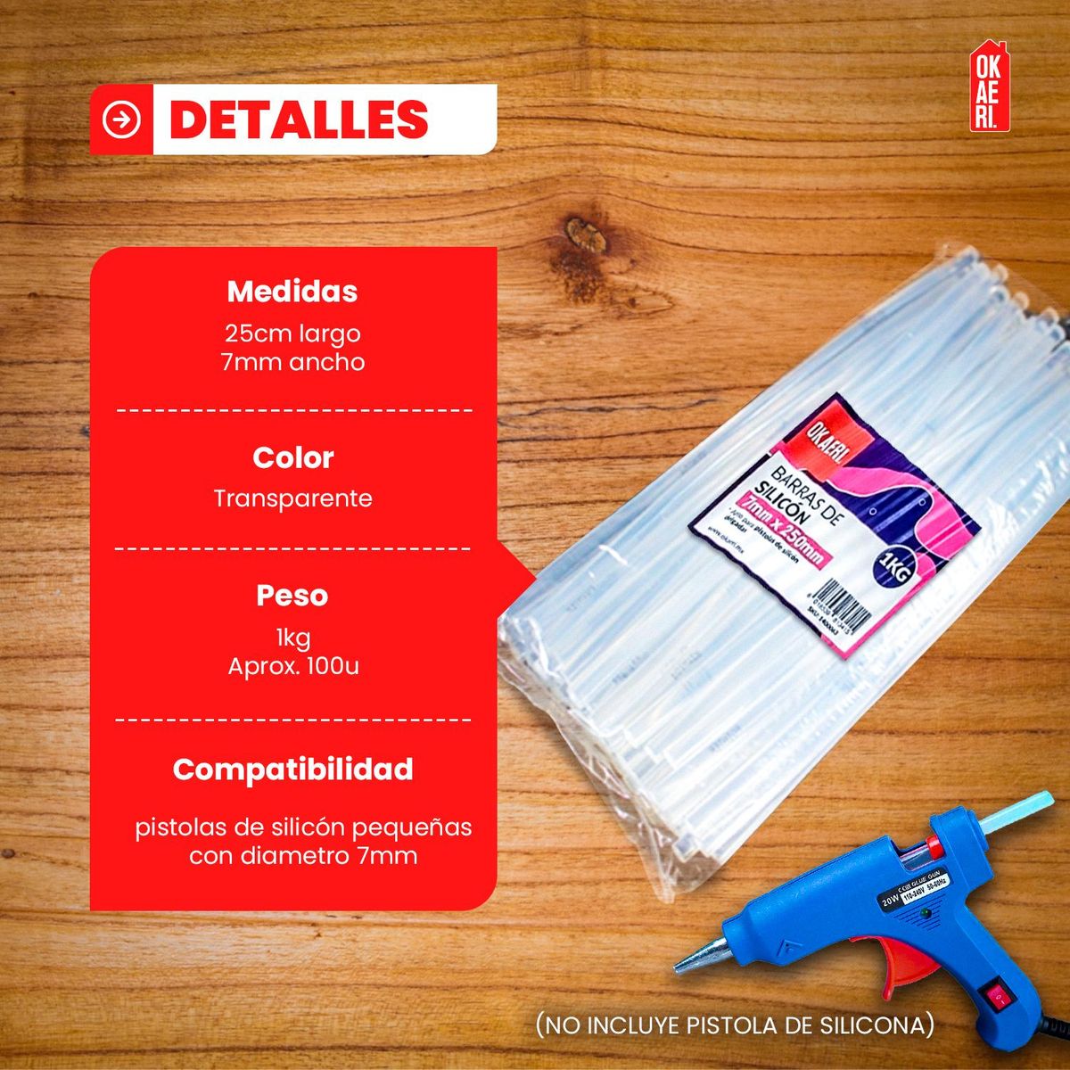 GENERICO - BARRAS DE SILICONA 1KG 25CM 7MM - Blanco
