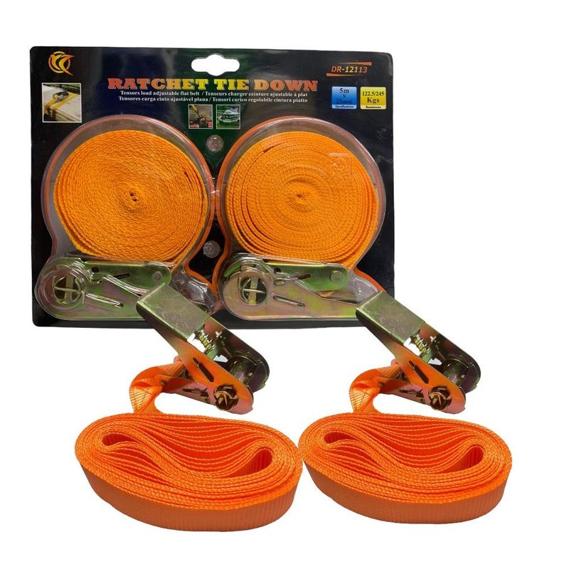 GENERICO - Set 2 Eslinga Ratchet Tie Down 5 Metros 245 Kg
