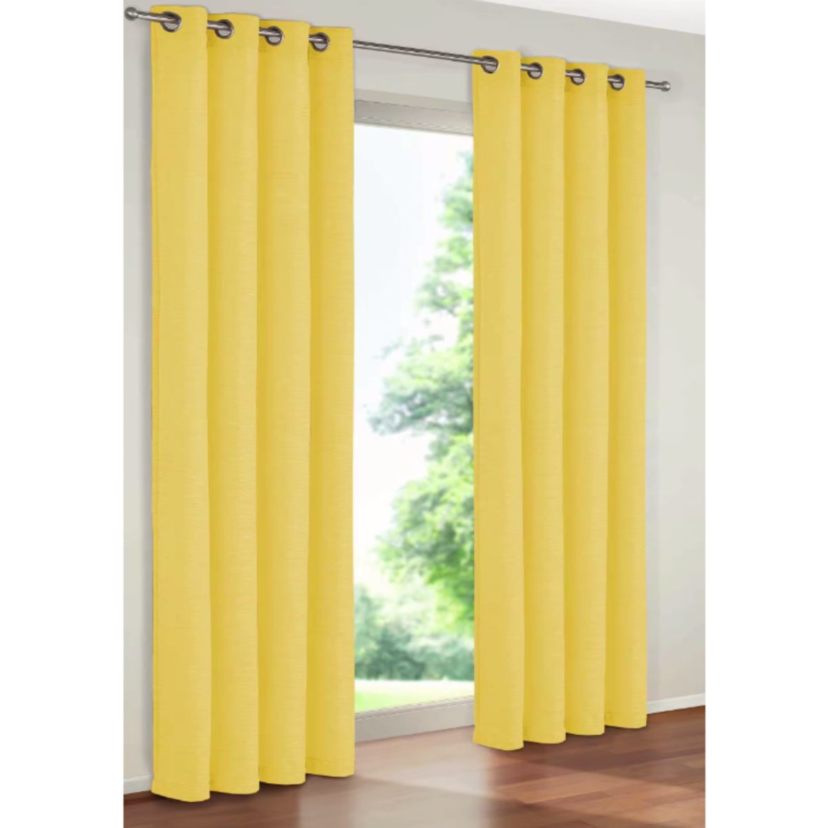 GENERICO - Cortina Blackout 100% 2 Paños Textura Lino - Amarillo