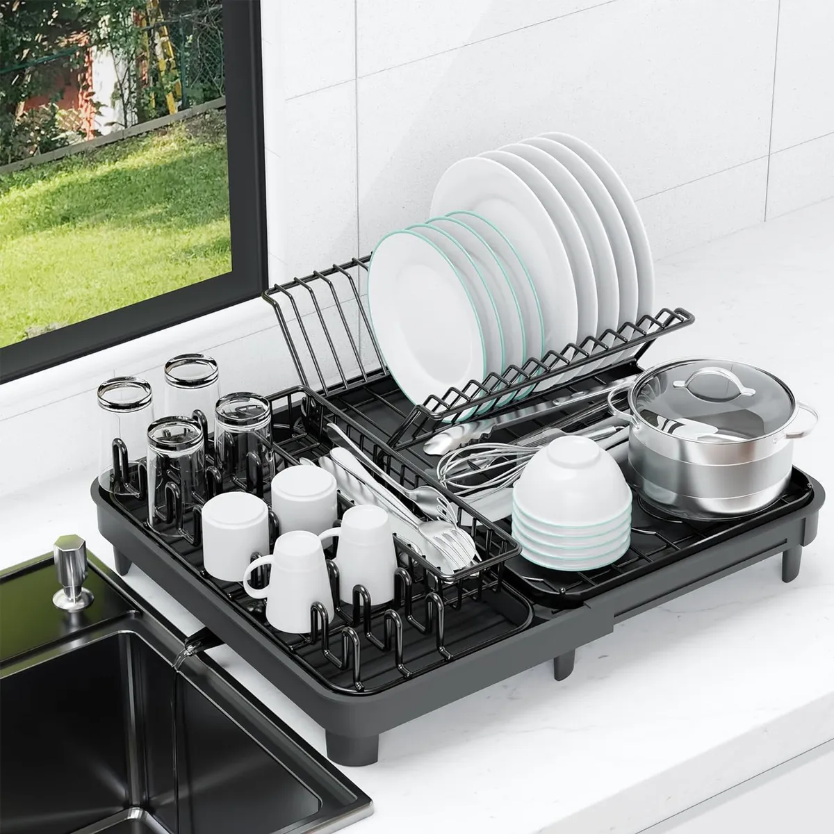 WAKESHOME - Escurridor De Platos Plegable Secaplatos Cocina Con Desague Wakeshome