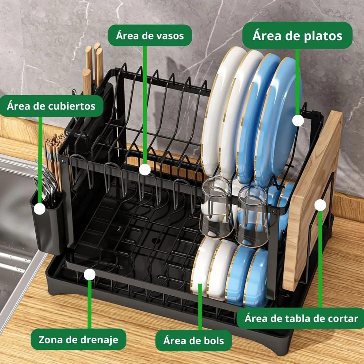 GENERICO - Secador De Platos WakesHome Escurridor Niveles Rack Organizador Cocina