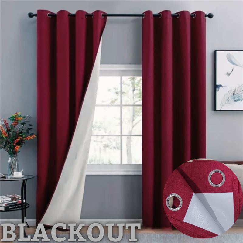GENERICO - Set de Cortinas Blackout 2 Paños Color Burdeo