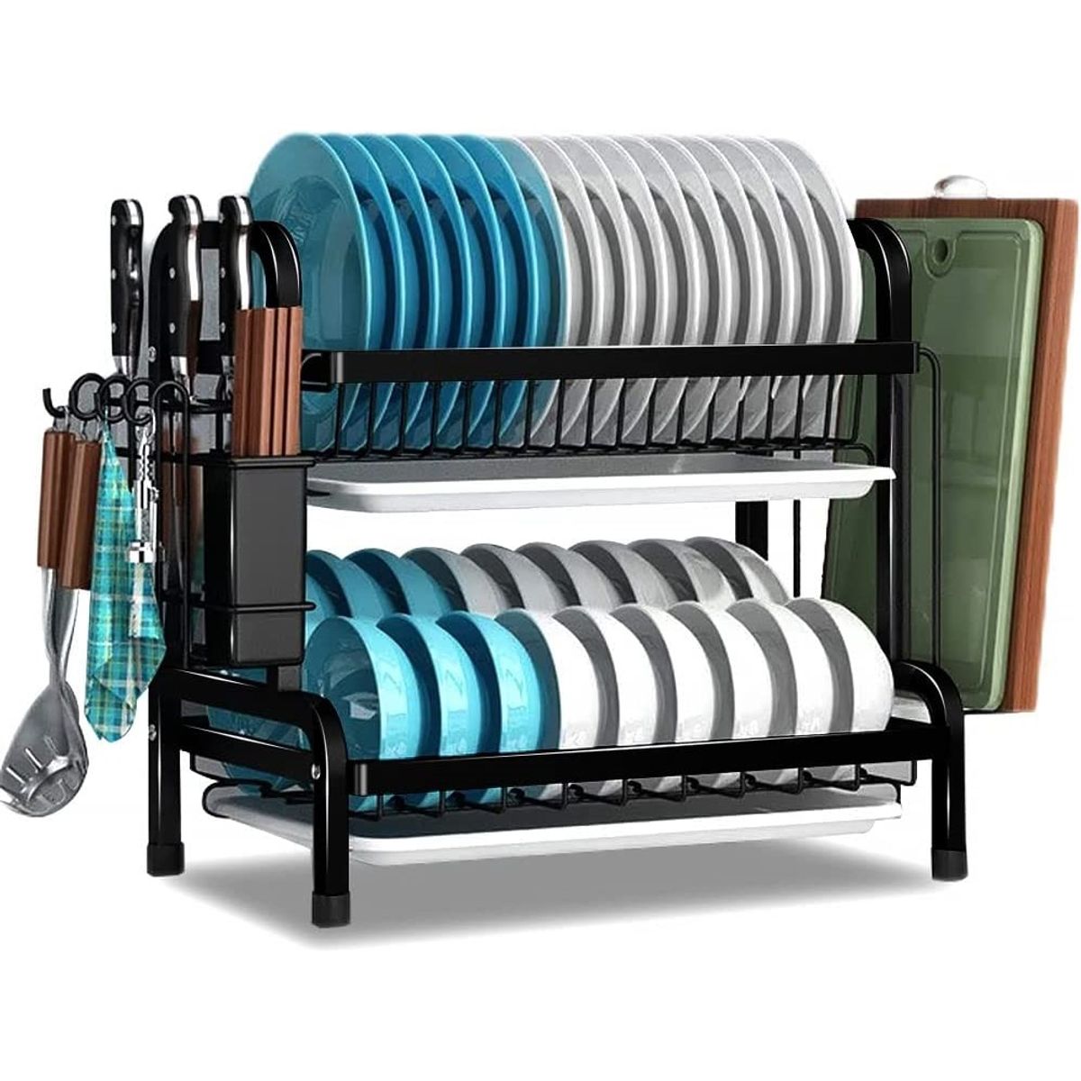 WAKESHOME - Secador De Platos Clasico Escurridor de Loza 2 Niveles Rack de Cocina