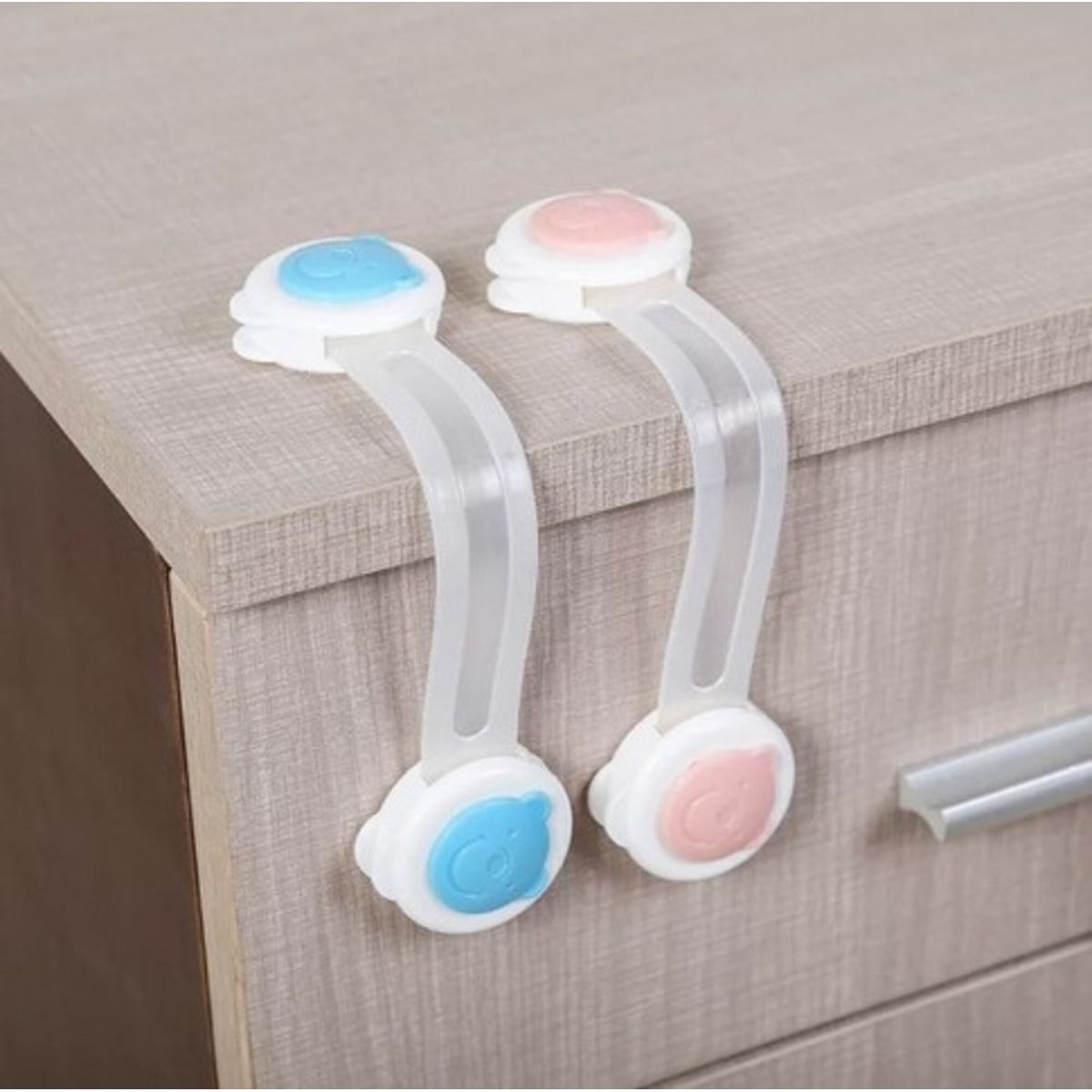 GENERICO - Bloqueo Traba Puerta Cajones Bebe Celeste Pack 2 Set (4 Uds)