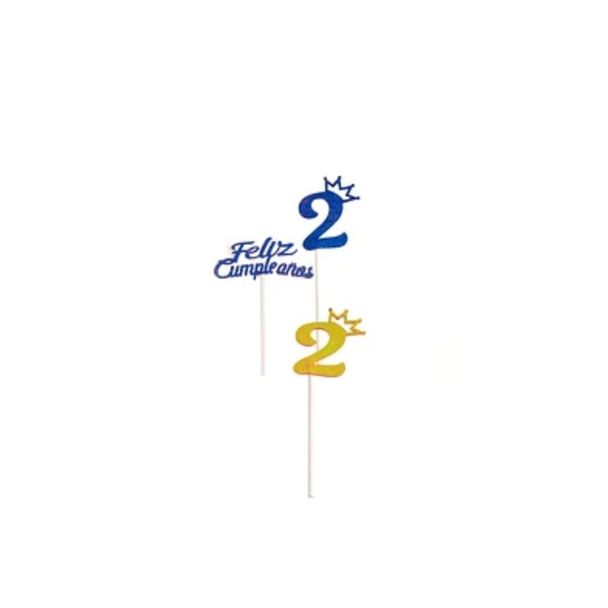 GENERICO - Topper N.º 2 Feliz Cumpleaños Con Corona Color Aleatorio