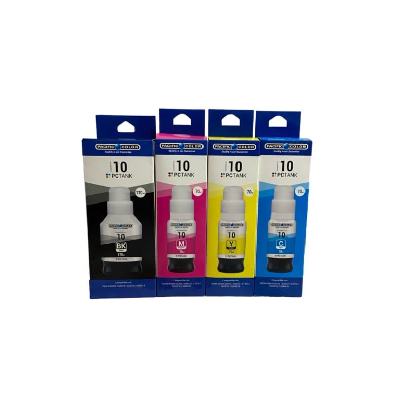 PACIFIC COLOR - Pack 4 Tintas alternativas GI -10 Compatible CANON