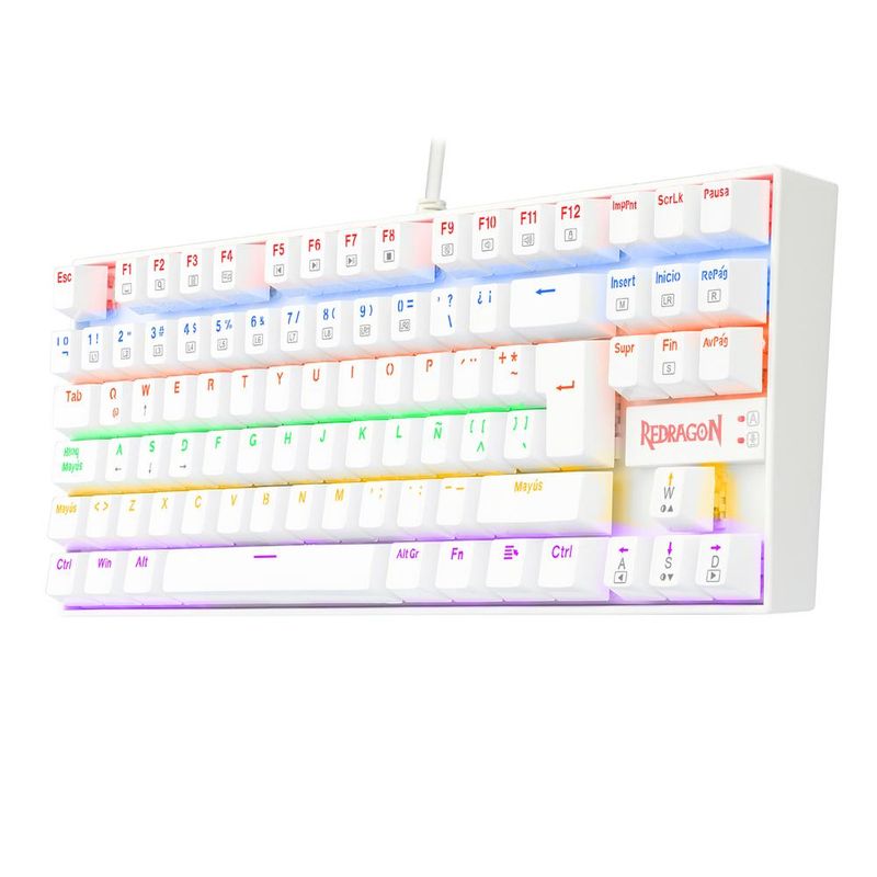REDRAGON - K552W-KR-SP TECLADO KUMARA RAINBOW WHITE SWITCH ROJO SP - Blanco