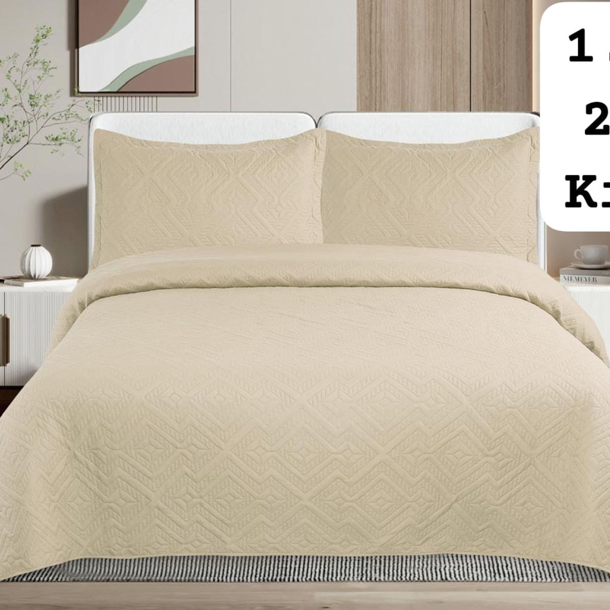 GENERICO - Cobertor Quilts de Verano tamaño King - Beige
