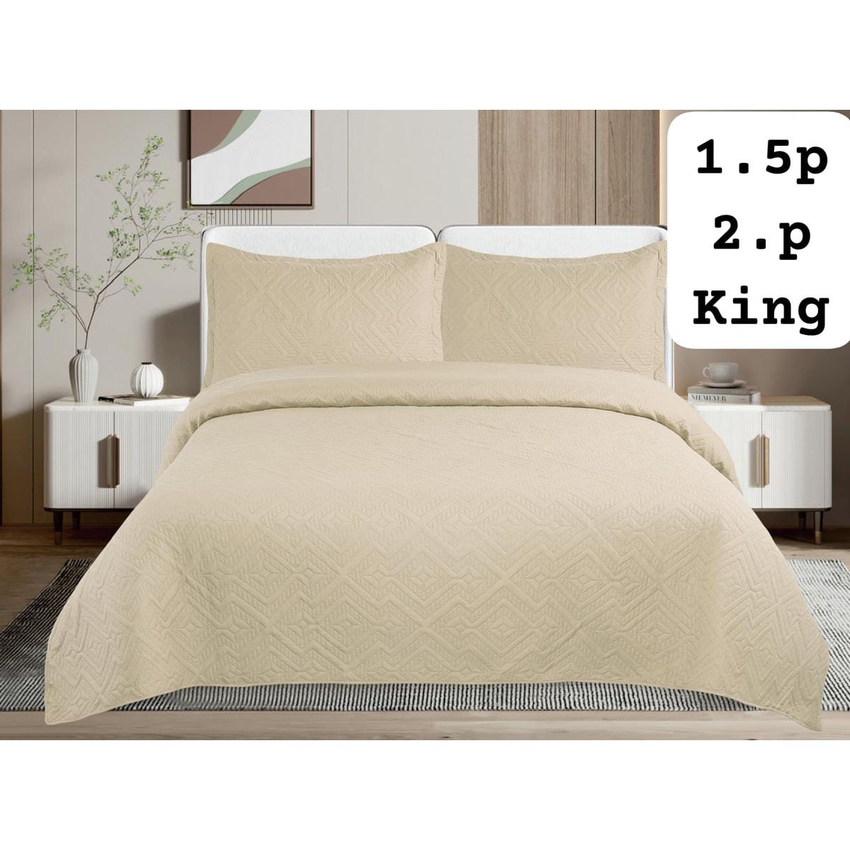 GENERICO - Cobertor Quilts de Verano tamaño King - Beige