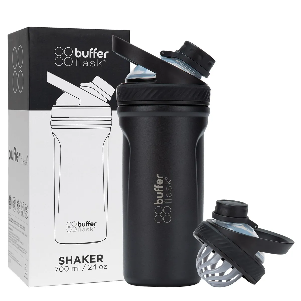 BUFFER FLASK - Shaker Vaso Proteina Mezclador Buffer Acero Inox 700 - Negro