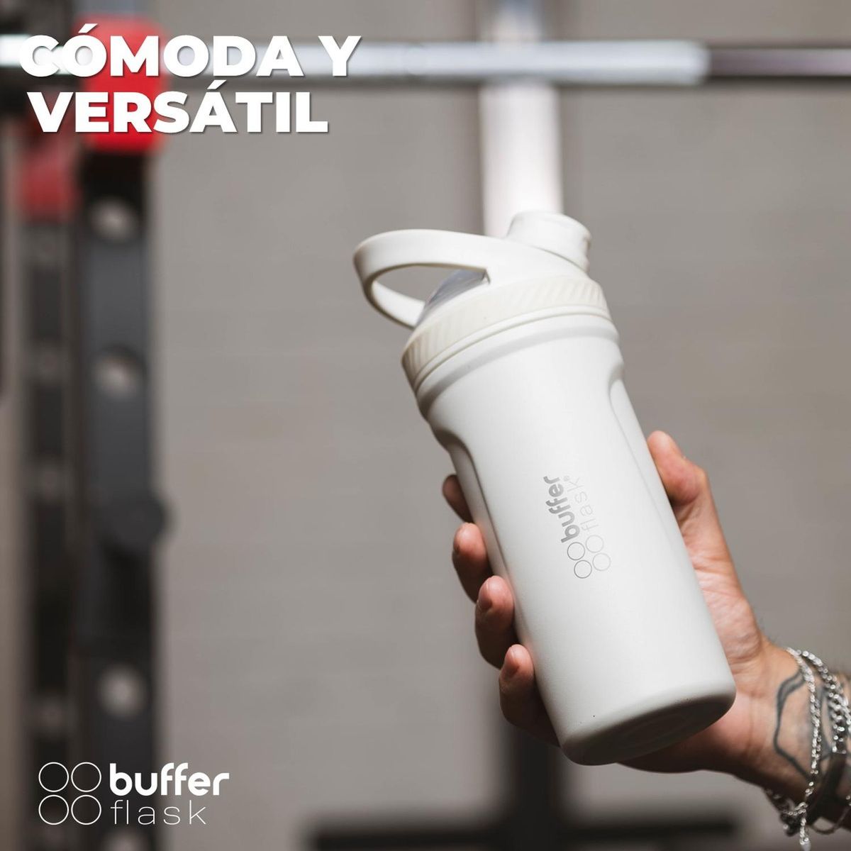 BUFFER FLASK - Shaker Vaso Proteina Mezclador Buffer Acero Inox 700 - Crema