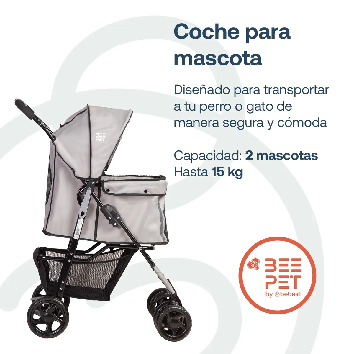BEBESIT - Coche Mascota Plegable Pro Perro Gato Gris BeePet  Bebesit