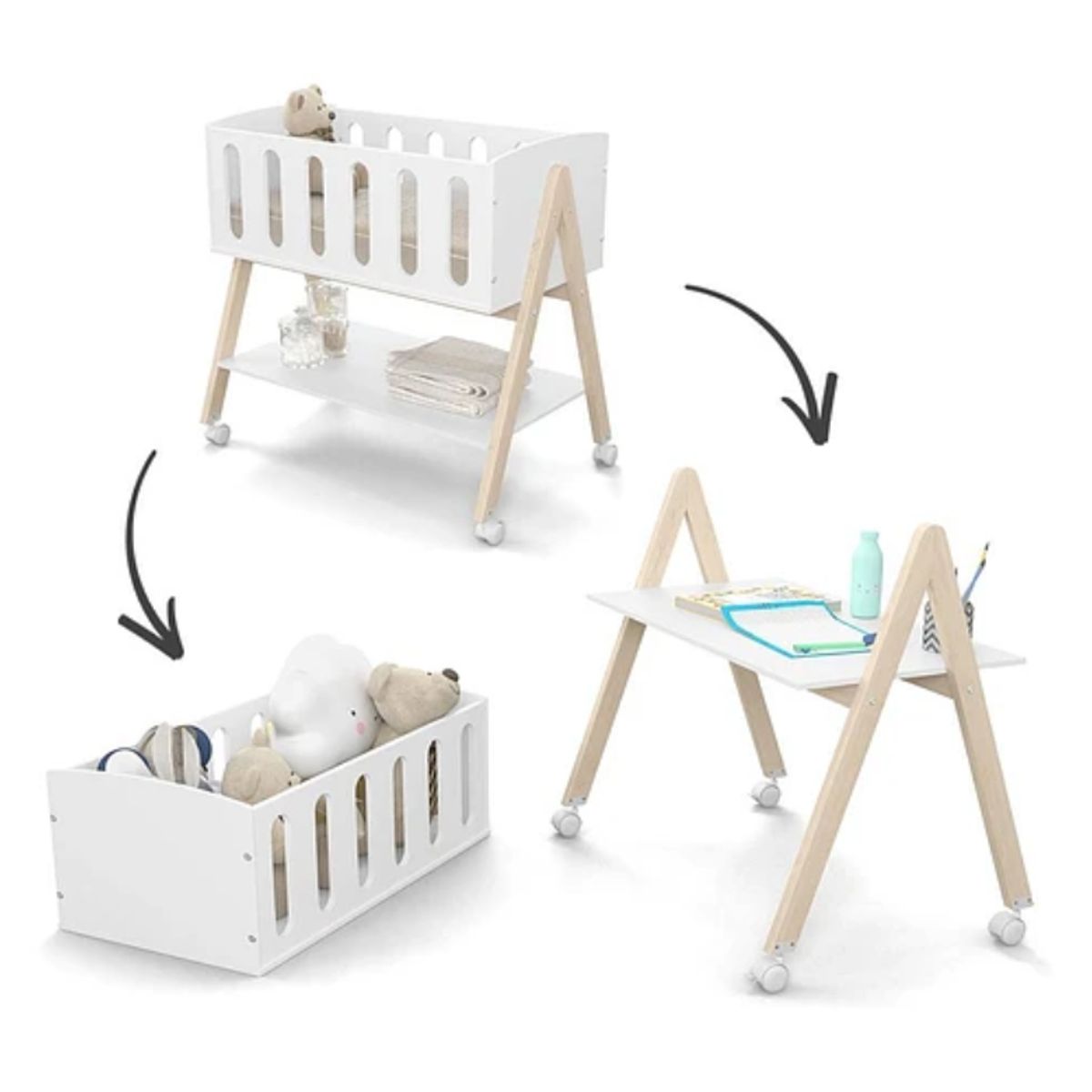 KIDSCOOL - Mini Cuna Colecho Blanca Con Ruedas