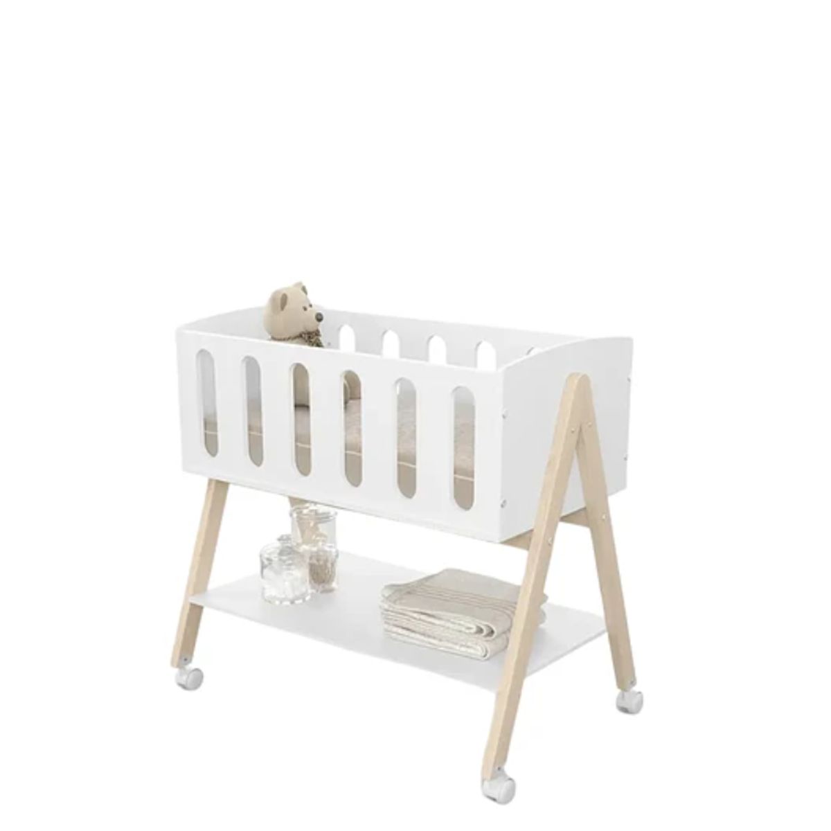 KIDSCOOL - Mini Cuna Colecho Blanca Con Ruedas