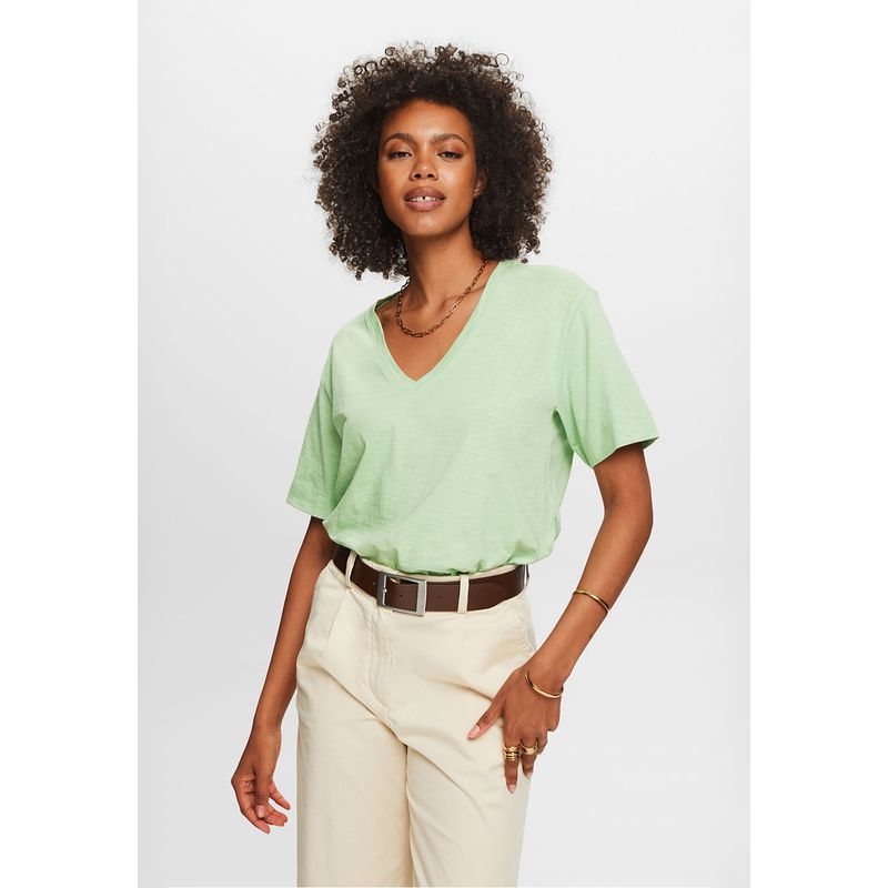ESPRIT - Polera Flameada Con Cuello En V Mujer Esprit ESPRIT