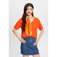 ESPRIT - Polera Flameada Con Cuello En V Mujer