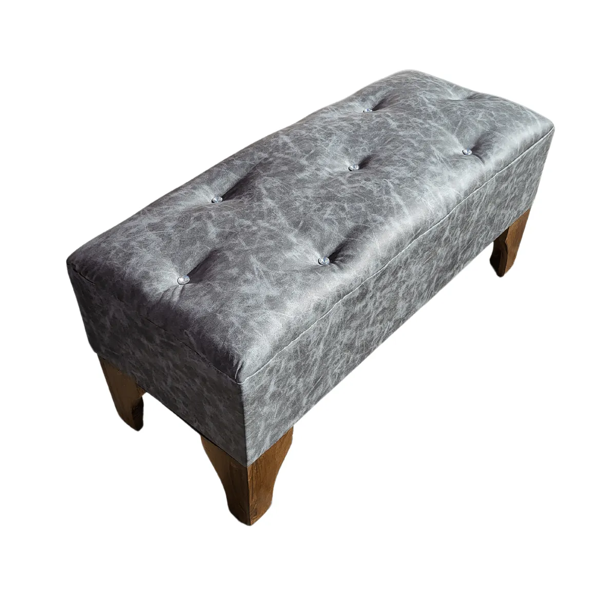 GENERICO - Banqueta Botón Diamante Gris Eco Cuero 100x40x40