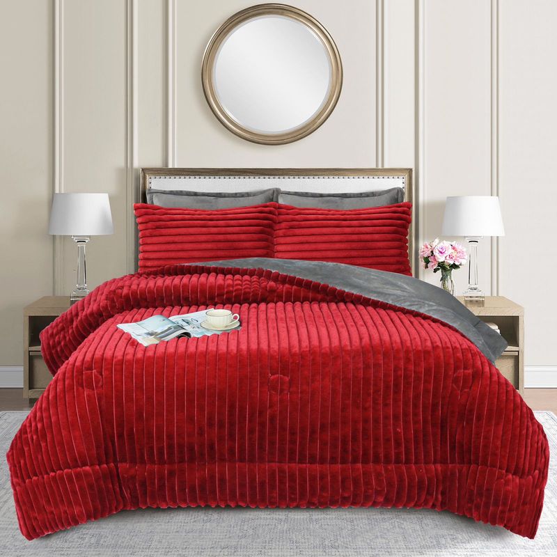 GENERICO - Cubrecama de Invierno Plush Acanalado con Chiporro 2 P Rojo