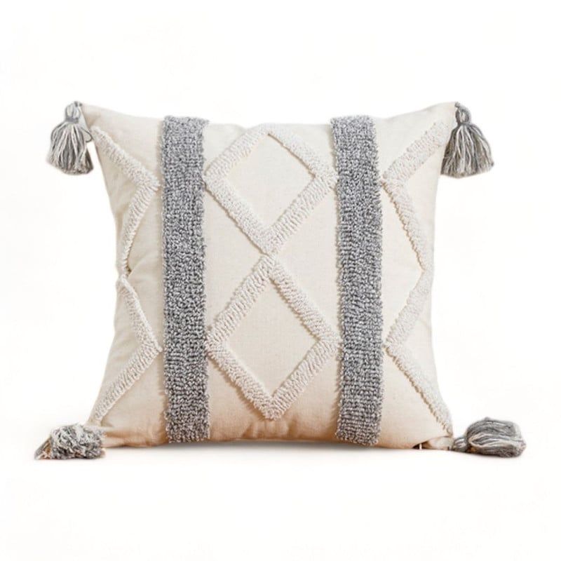 GENERICO - Funda Para Cojin Diseño Boho Lino Bordado Flecos 45x45cm - Multicolor