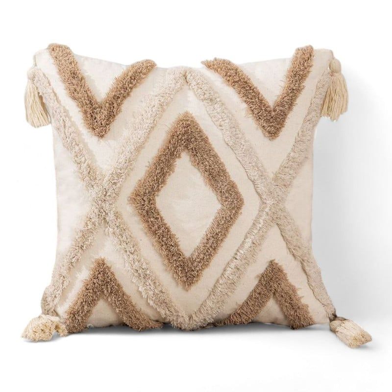 GENERICO - Funda Para Cojin Diseño Boho Lino Bordado Flecos 45x45cm - Multicolor