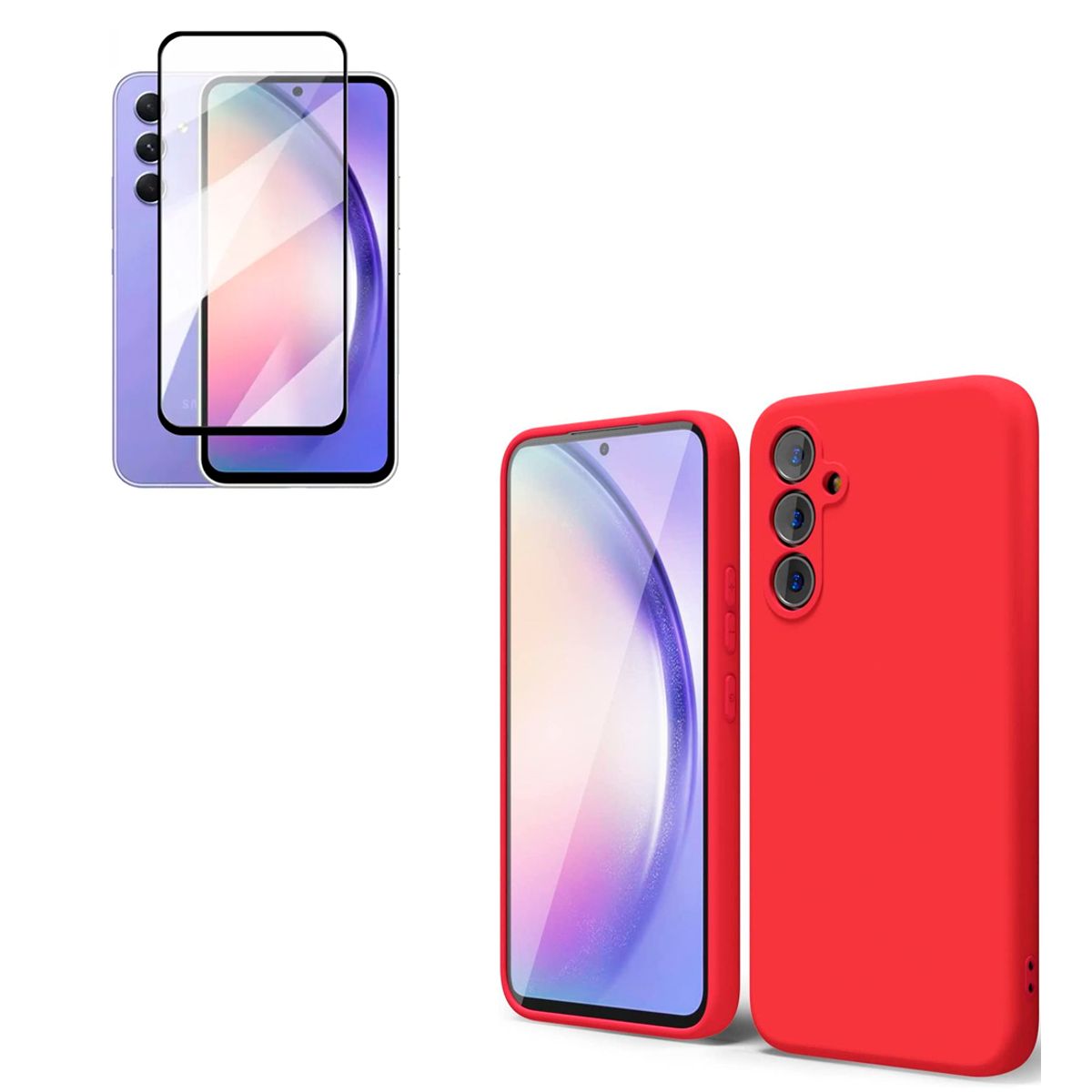 JOIGO - Carcasa Para Samsung A54 + Lamina de Vidrio Templado Rojo.