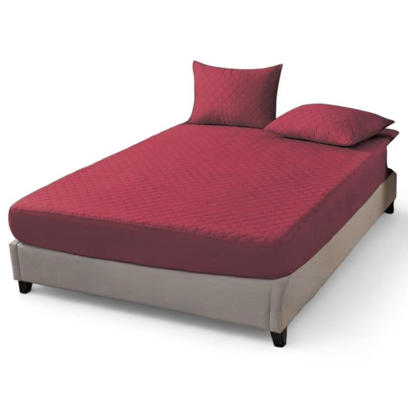 GENERICO - Funda Cubre Colchon 1.5 Plaza + 1 Funda Almohada - Burdeo